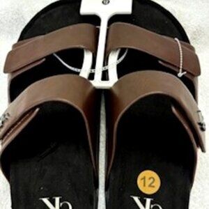Calvin Klein slip on dark brown sandals with velcro closure NWT Men's Size 12